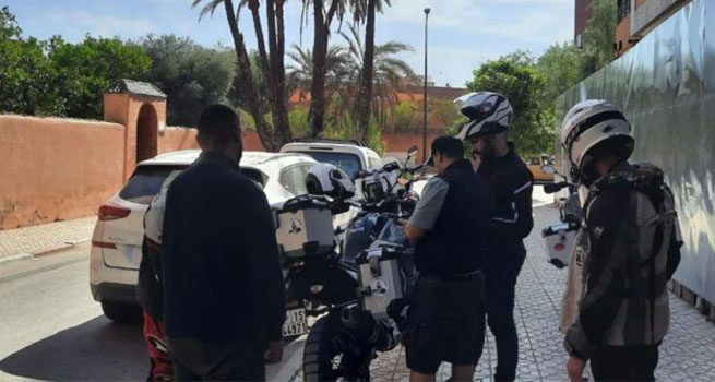 Group of bikers on a motorcycle tour in the mountains